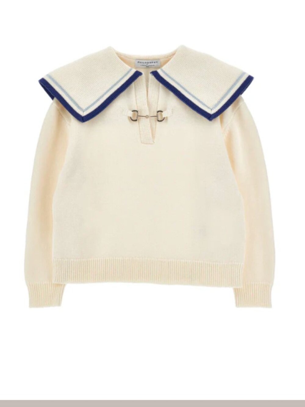 Philosophy Sailor Collar Sweater – Cream Knit Long Sleeve Nautical Pullover